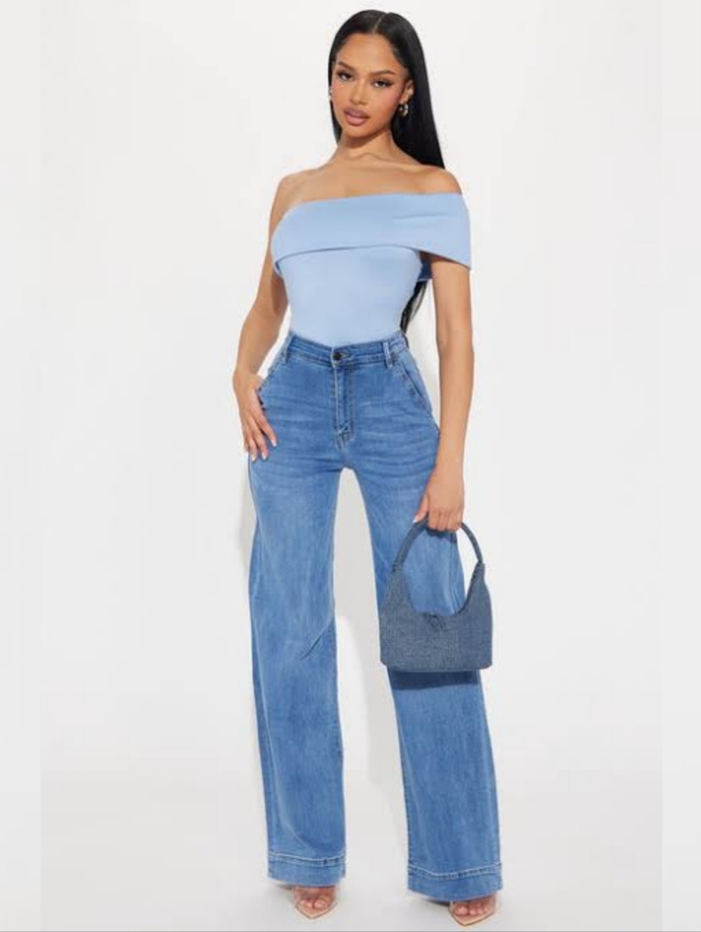 Fashion Nova Margot Stretch Trouser Jeans In Medium Wash Blue Sz 15